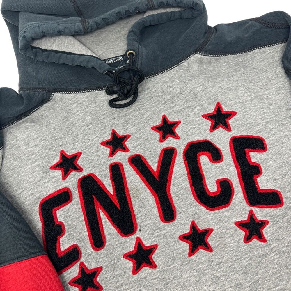 ENYCE Vintage Full Zip Gray Navy Red Hoodie Sweatshirt Thrashed Grunge‎ 2XL XXL